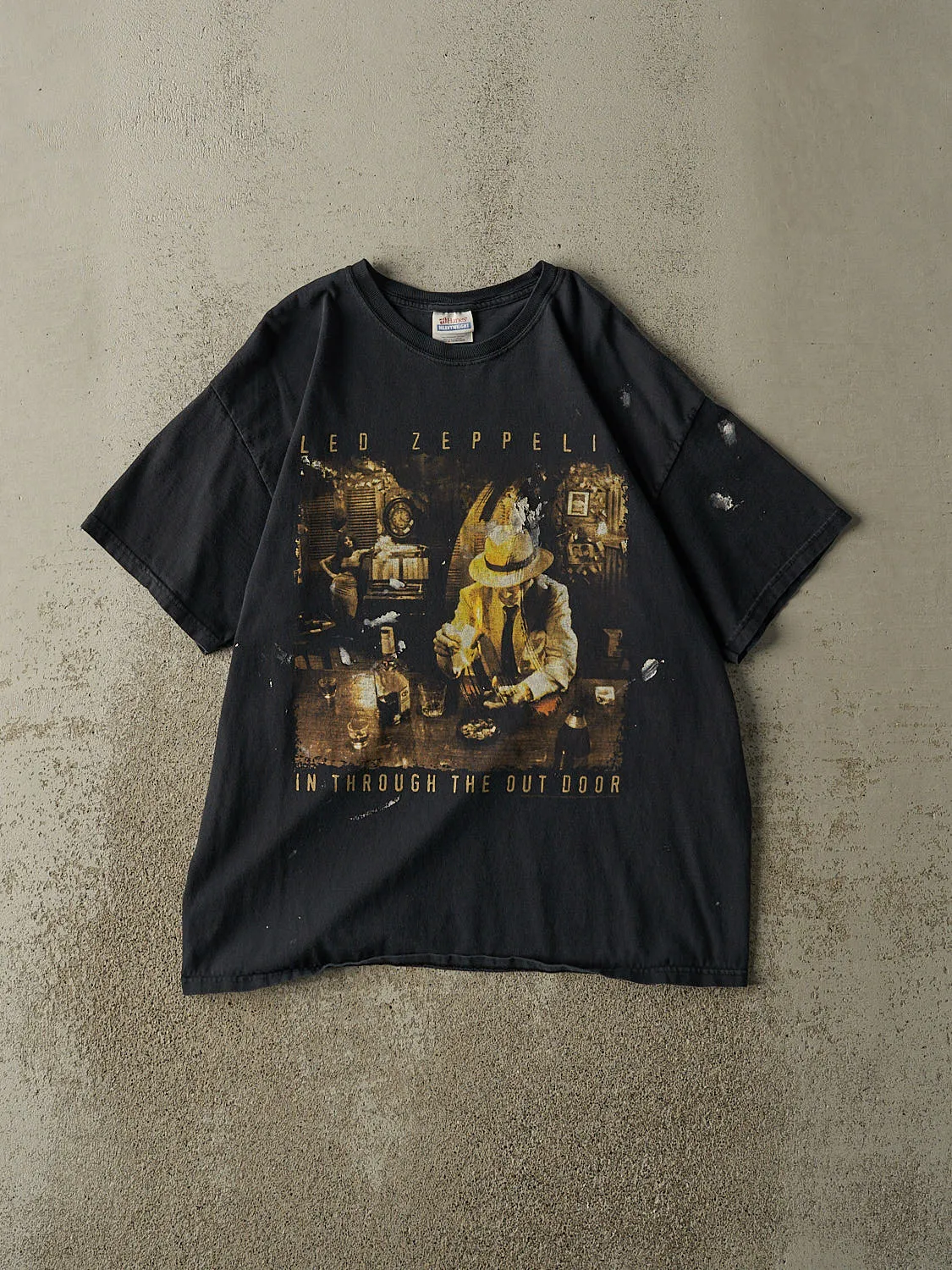 Vintage 08' Faded Black Led Zeppelin "In Through The Out Door" Tee (L) sold by Rebalance Vintage