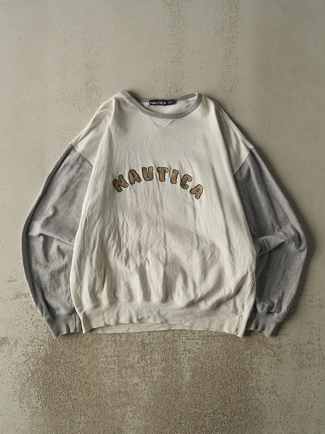 Vintage Y2K White & Grey Nautica Embroidered Crewneck (L/XL) sold by Rebalance Vintage
