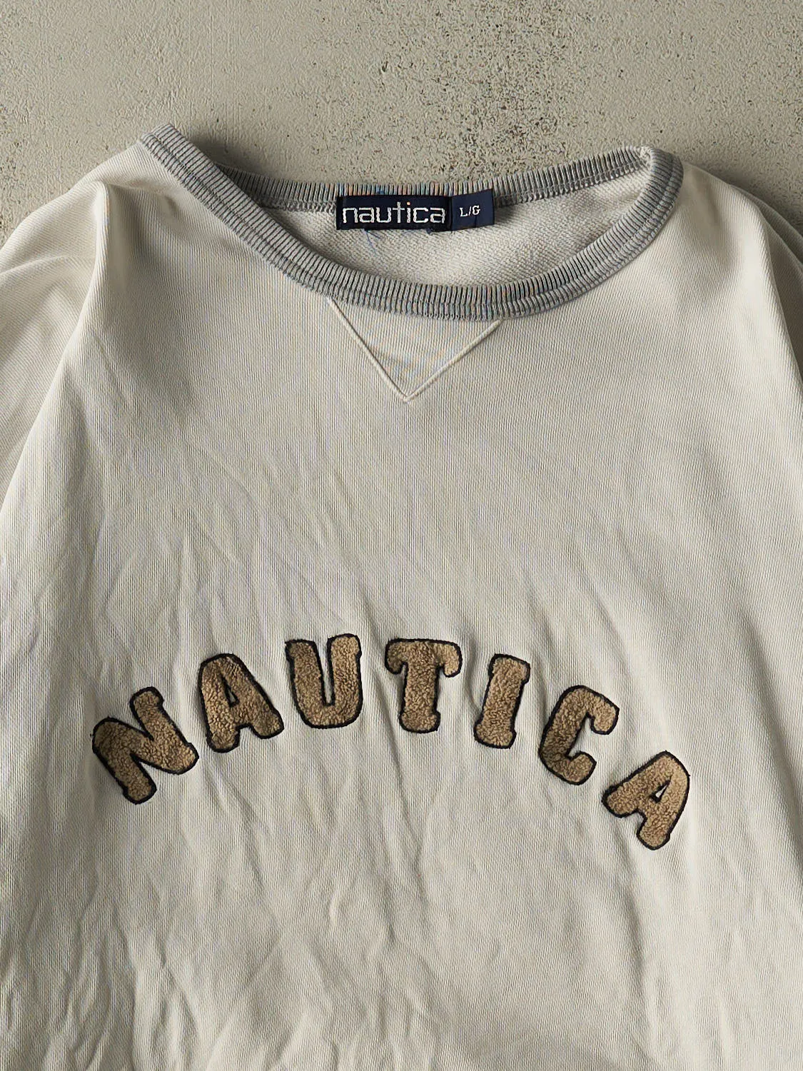 Vintage Y2K White & Grey Nautica Embroidered Crewneck (L/XL) sold by Rebalance Vintage product image thumbnail 2