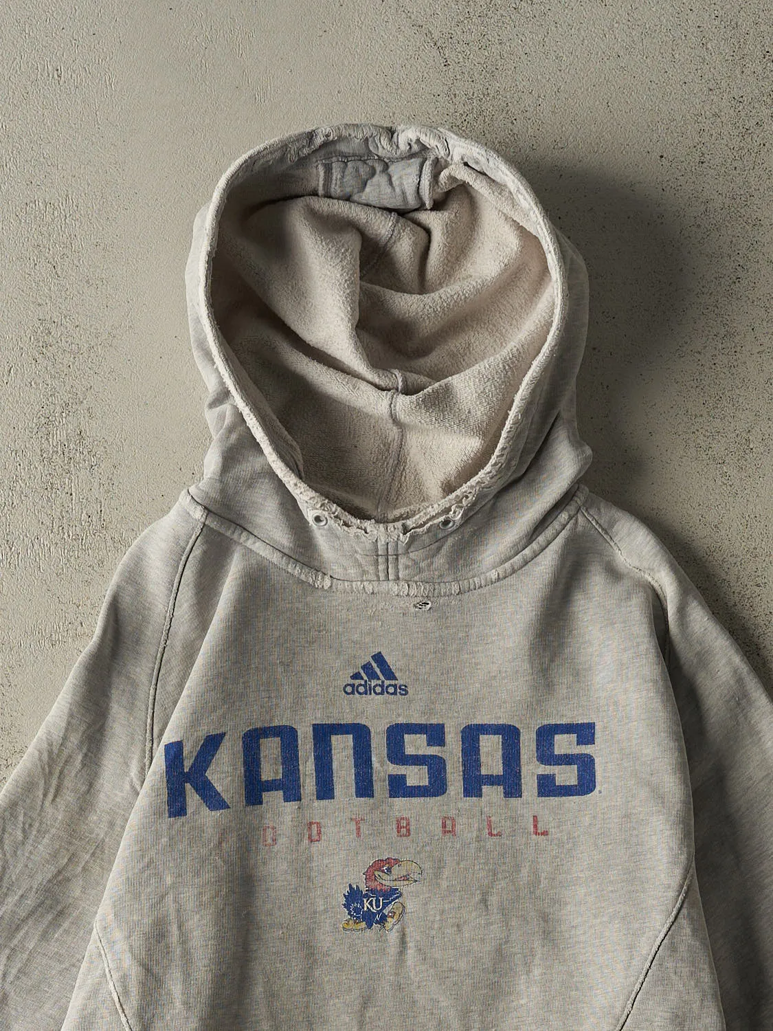 Vintage Y2K Grey Kansas University Jayhawks Adidas Hoodie (L/XL) sold by Rebalance Vintage product image thumbnail 2
