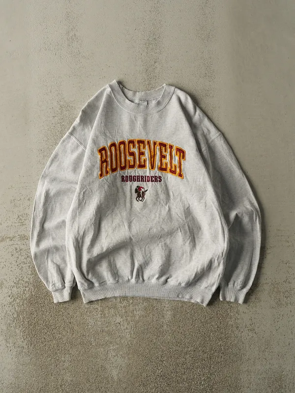 Vintage 90s Heather Grey Roosevelt Roughriders Embroidered Crewneck (M/L) sold by Rebalance Vintage