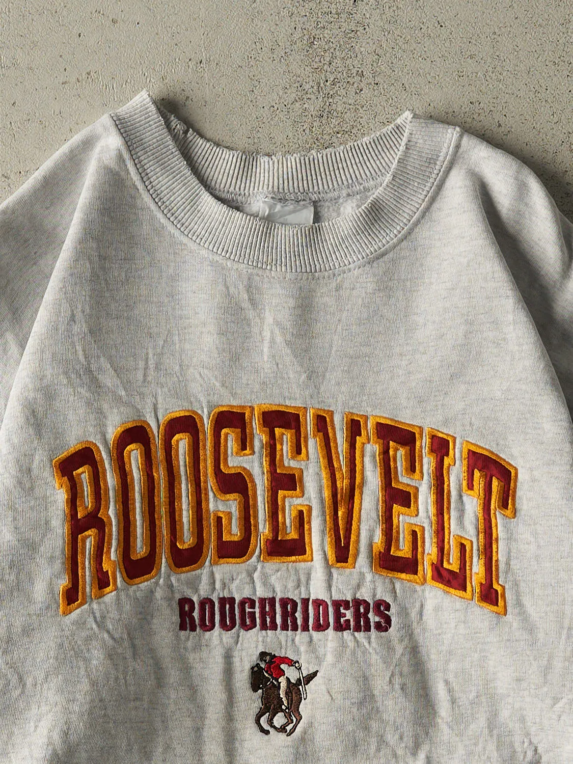 Vintage 90s Heather Grey Roosevelt Roughriders Embroidered Crewneck (M/L) sold by Rebalance Vintage product image thumbnail 2