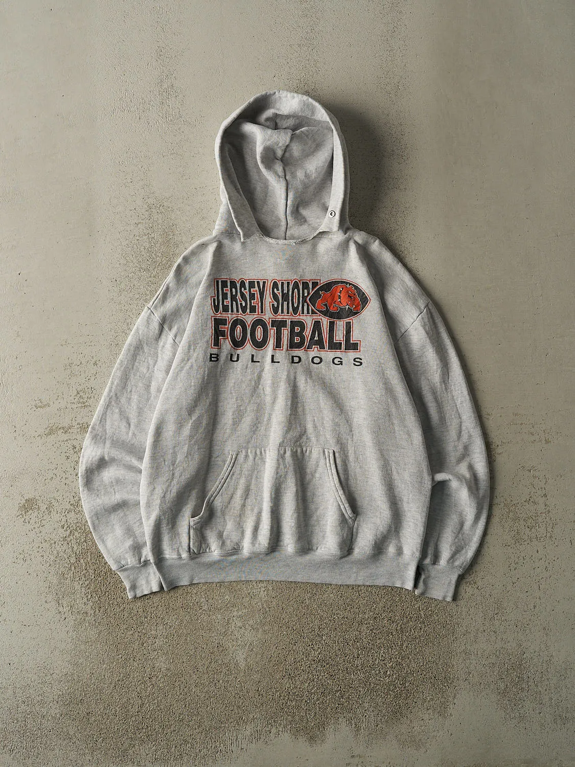 Vintage 90s Heather Grey Jersey Shore Bulldogs Football Hoodie (L) sold by Rebalance Vintage