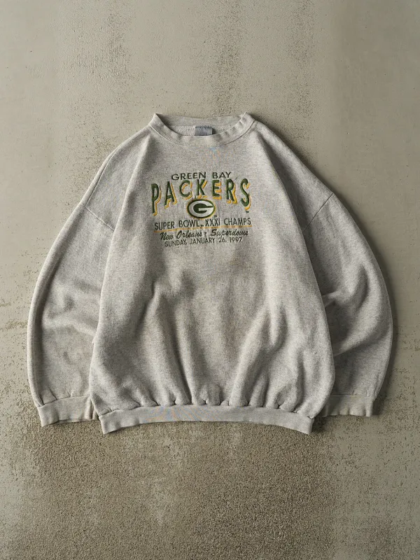 Vintage 97' Heather Grey Green Bay Packers Super Bowl Champs Crewneck (XL) sold by Rebalance Vintage