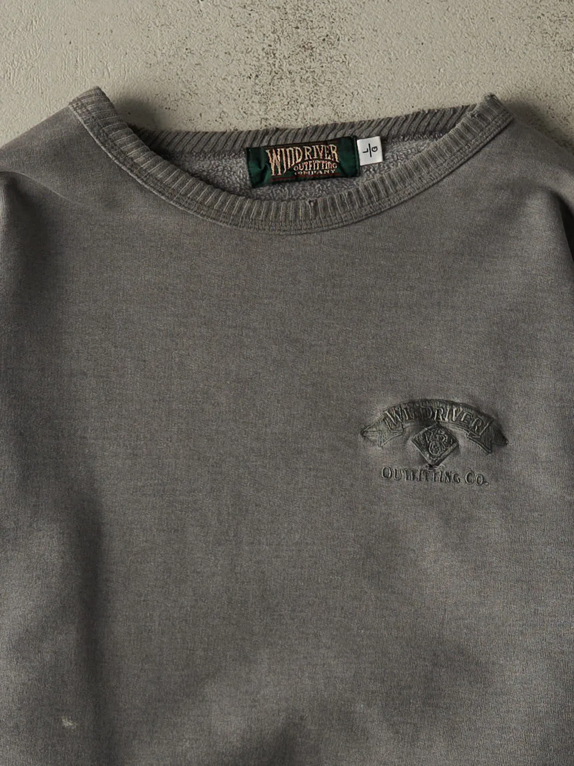 Vintage 90s Washed Grey Wind River Embroidered Crewneck (XL/XXL) sold by Rebalance Vintage product image thumbnail 2
