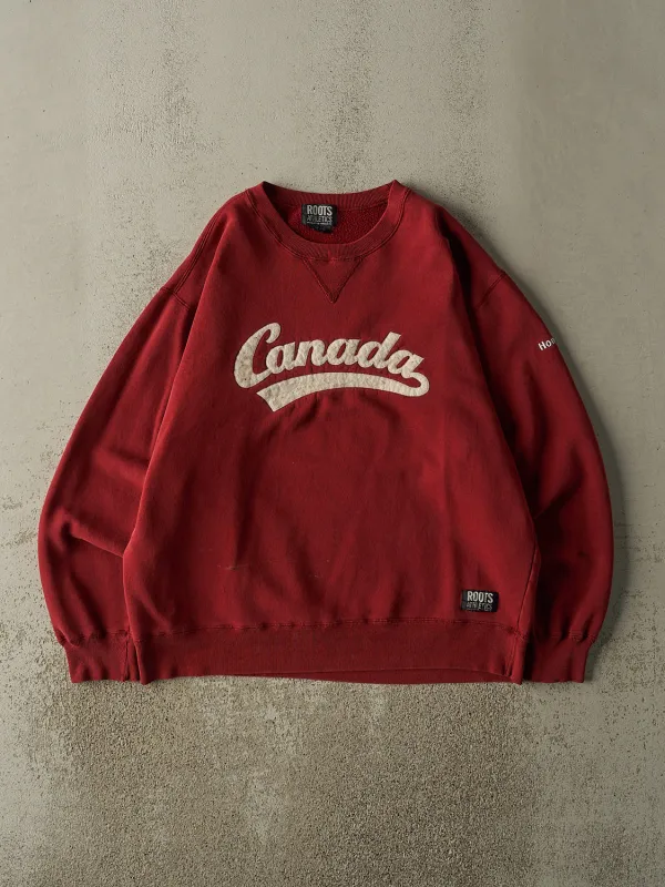 Vintage Y2K Burgundy Roots Athletic Embroidered Crewneck (XL) sold by Rebalance Vintage