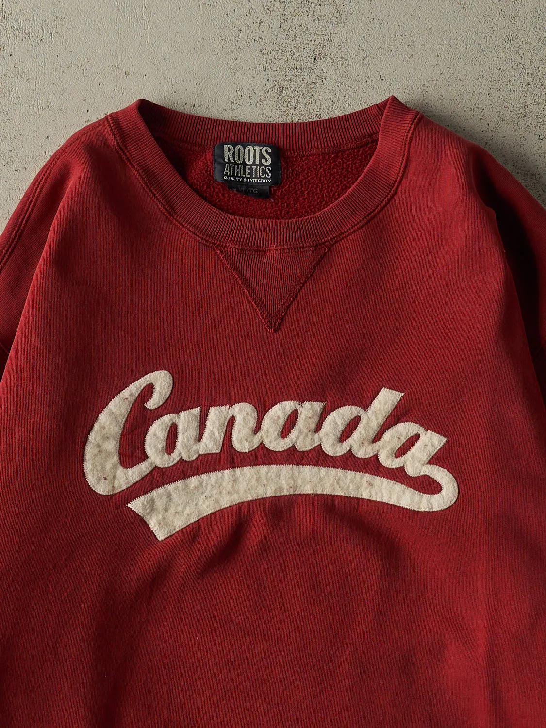 Vintage Y2K Burgundy Roots Athletic Embroidered Crewneck (XL) sold by Rebalance Vintage product image thumbnail 2