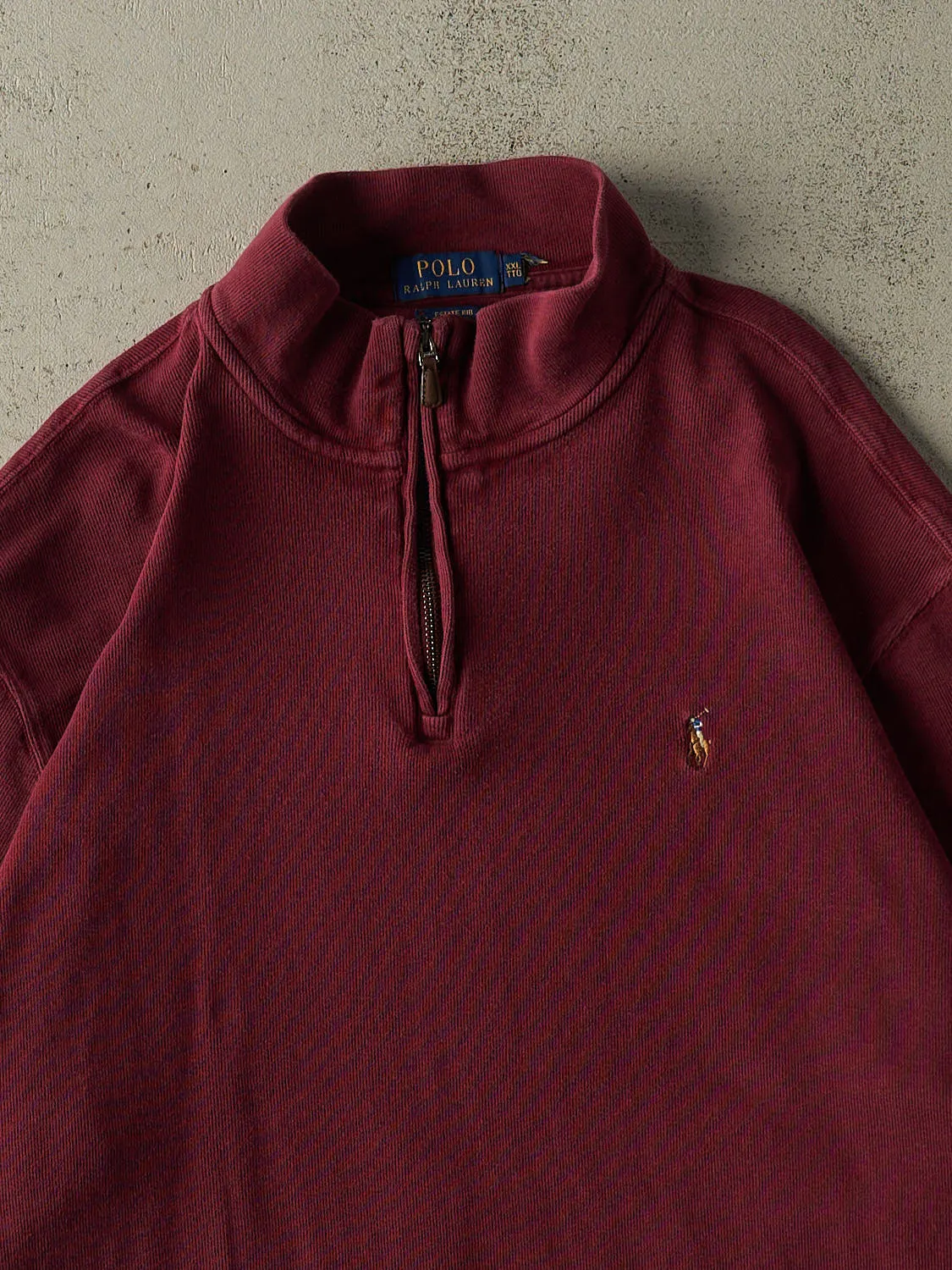 Vintage Y2K Burgundy Polo Ralph Lauren Quarter Zip Sweater (XL/XXL) sold by Rebalance Vintage product image thumbnail 2