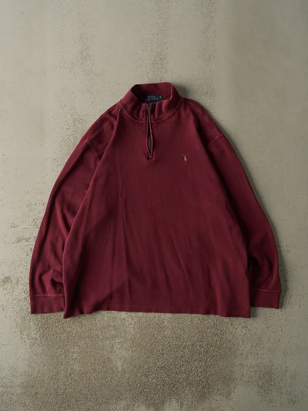 Vintage Y2K Burgundy Polo Ralph Lauren Quarter Zip Sweater (XL/XXL) sold by Rebalance Vintage