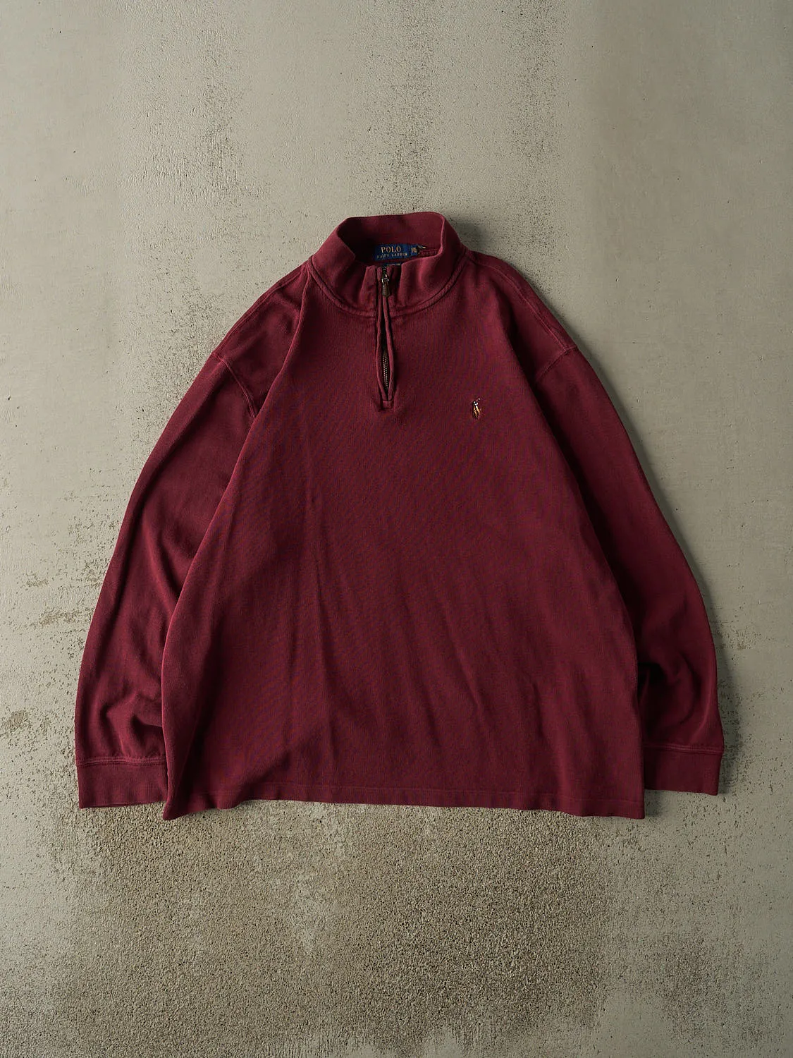 Vintage Y2K Burgundy Polo Ralph Lauren Quarter Zip Sweater (XL/XXL) sold by Rebalance Vintage