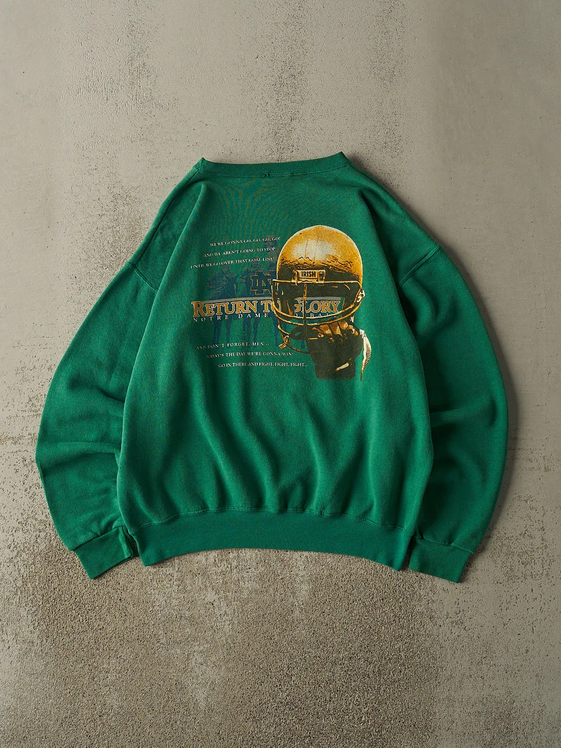 Vintage 90s Green University of Notre Dame Football Crewneck (L/XL) sold by Rebalance Vintage product image thumbnail 2