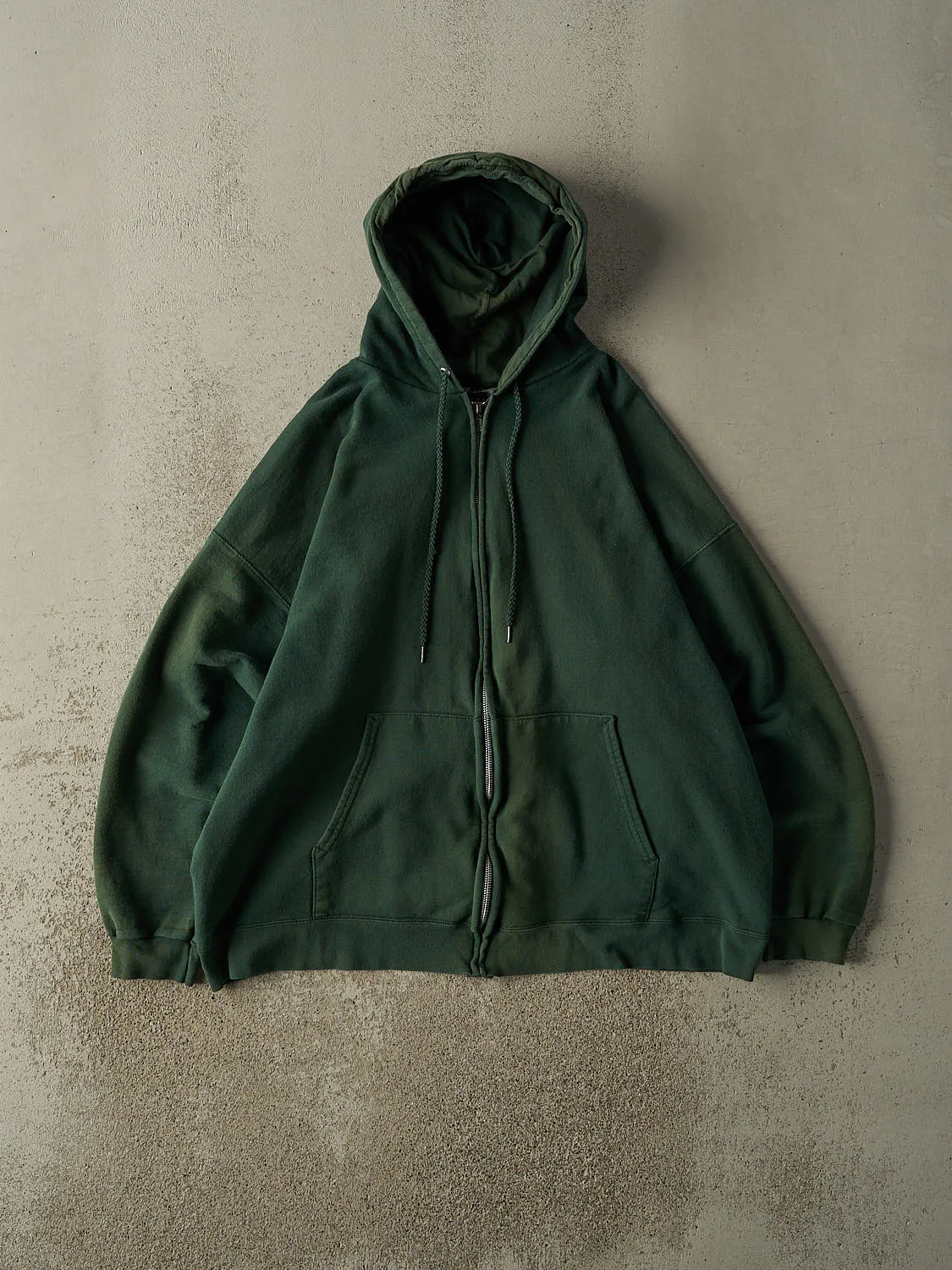 Vintage 90s Sun Faded Green Blank Zip Up Hoodie (XL) sold by Rebalance Vintage