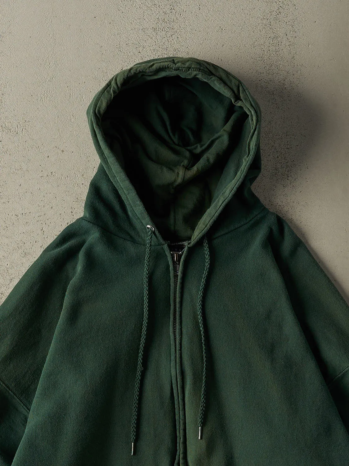 Vintage 90s Sun Faded Green Blank Zip Up Hoodie (XL) sold by Rebalance Vintage product image thumbnail 2