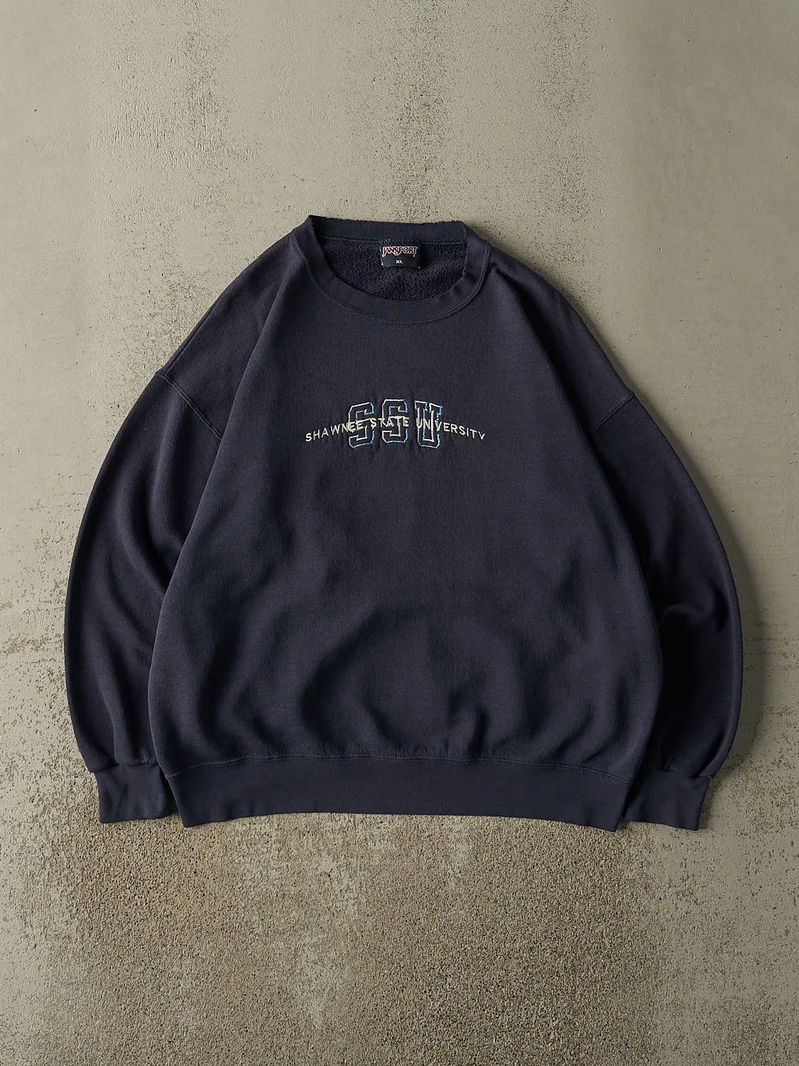 Vintage 90s Navy Blue Shawnee State University Embroidered Crewneck (L/XL) sold by Rebalance Vintage