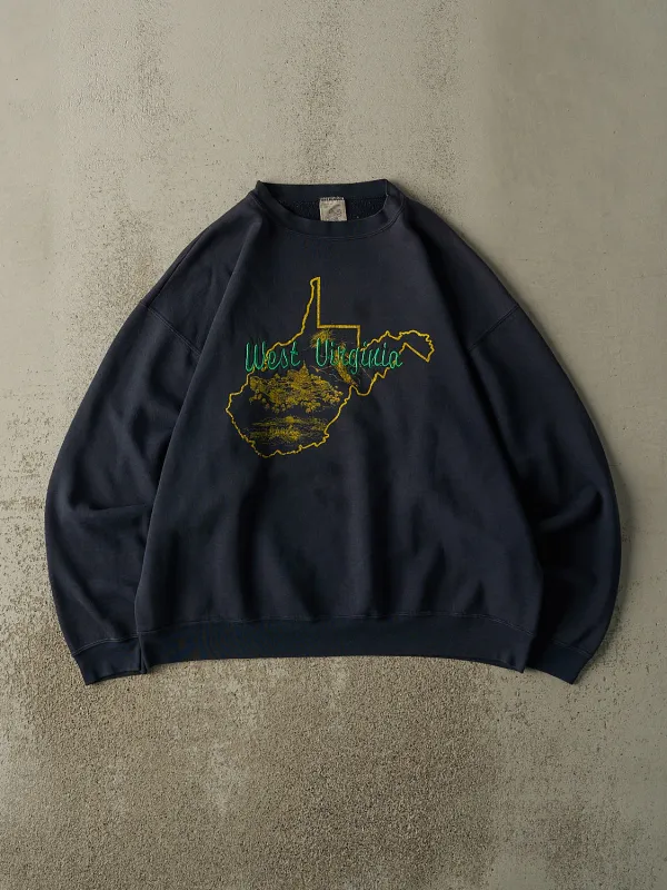 Vintage 90s Navy Blue West Virginia Embroidered Crewneck (XL) sold by Rebalance Vintage