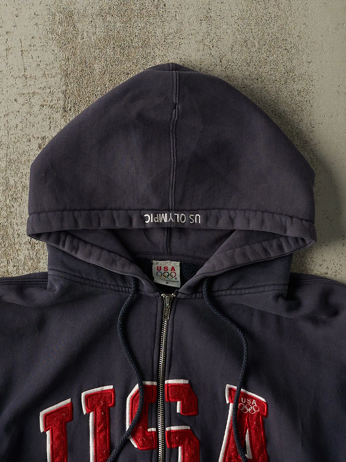 Vintage Y2K Navy Blue Team USA Embroidered Zip Up Hoodie (M/L) sold by Rebalance Vintage product image thumbnail 4