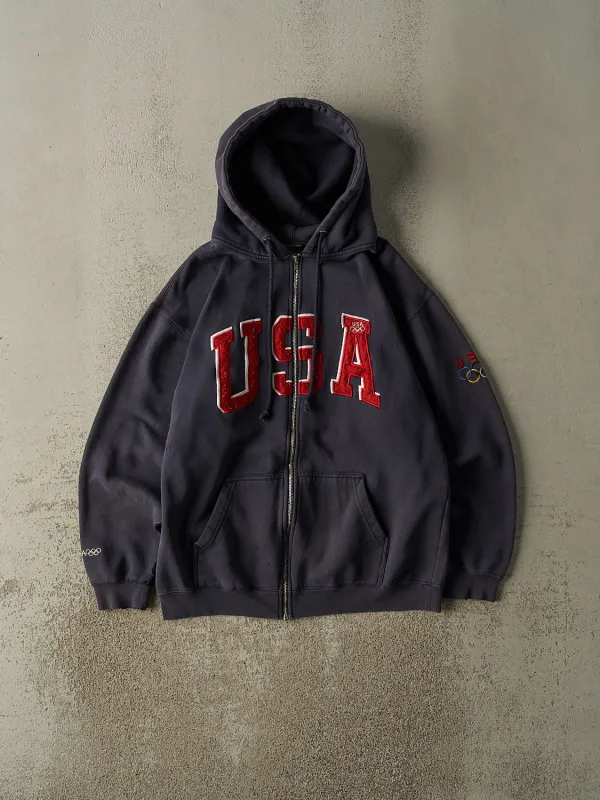Vintage Y2K Navy Blue Team USA Embroidered Zip Up Hoodie (M/L) sold by Rebalance Vintage