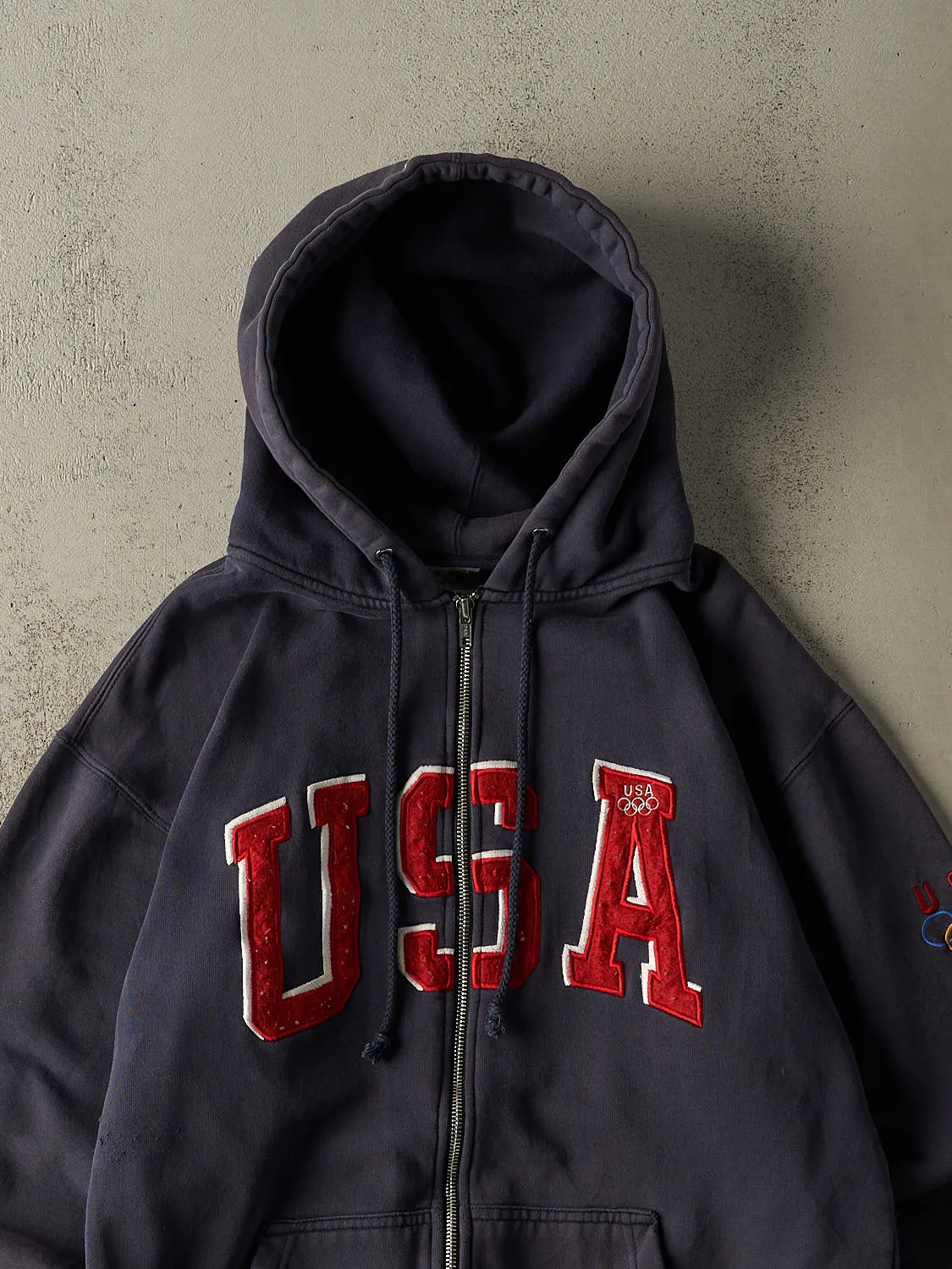 Vintage Y2K Navy Blue Team USA Embroidered Zip Up Hoodie (M/L) sold by Rebalance Vintage product image thumbnail 2