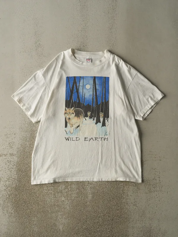 Vintage 90s White Wild Earth Wolf Single Stitch Tee (XL/XXL) made by Rebalance Vintage