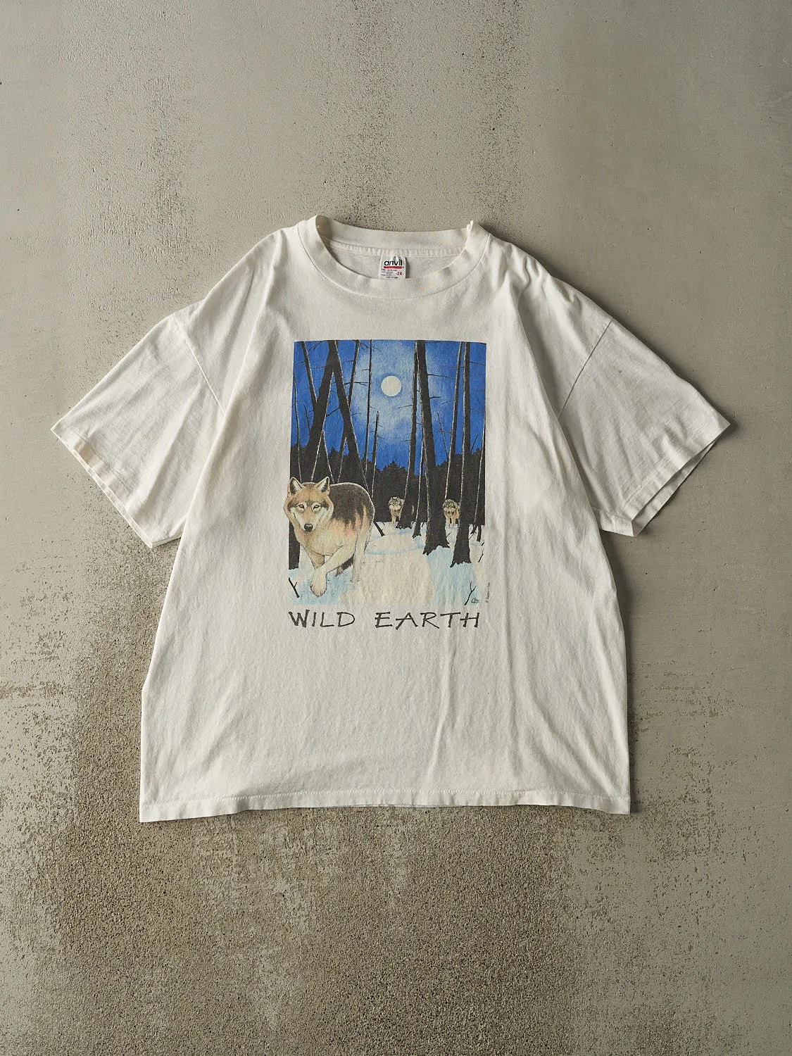 Vintage 90s White Wild Earth Wolf Single Stitch Tee (XL/XXL) sold by Rebalance Vintage