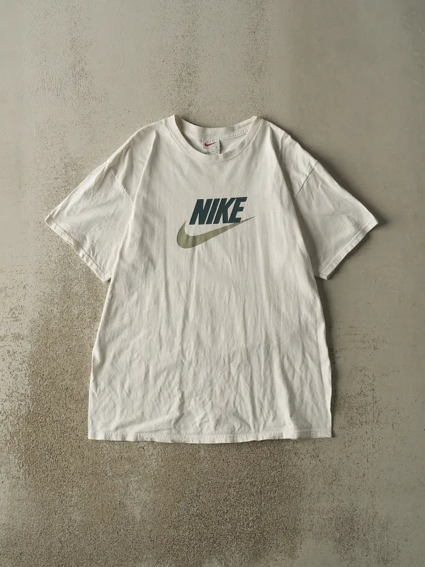 Vintage 90s White Nike Logo Tee (L/XL) sold by Rebalance Vintage
