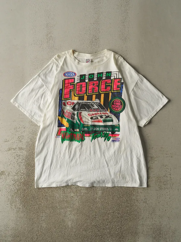 Vintage 90s White John Force NHRA Racing Tee (XXL) sold by Rebalance Vintage