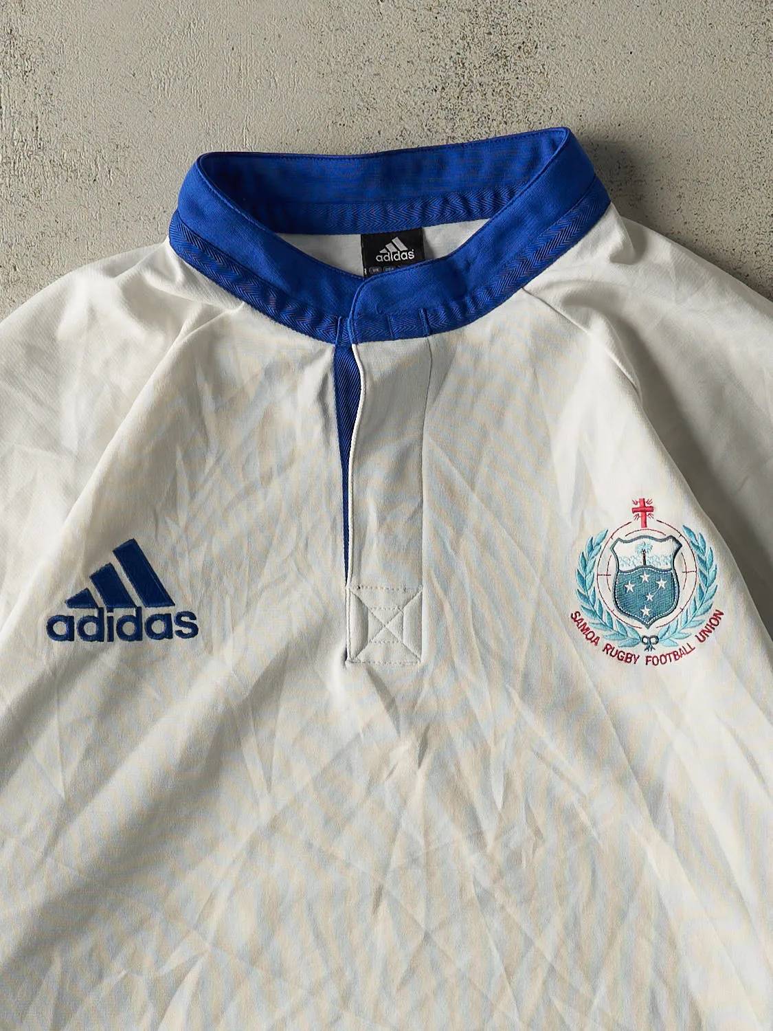 Vintage Y2K White & Blue Adidas Samoa Rugby Jersey (XXL/XXXL) sold by Rebalance Vintage product image thumbnail 2
