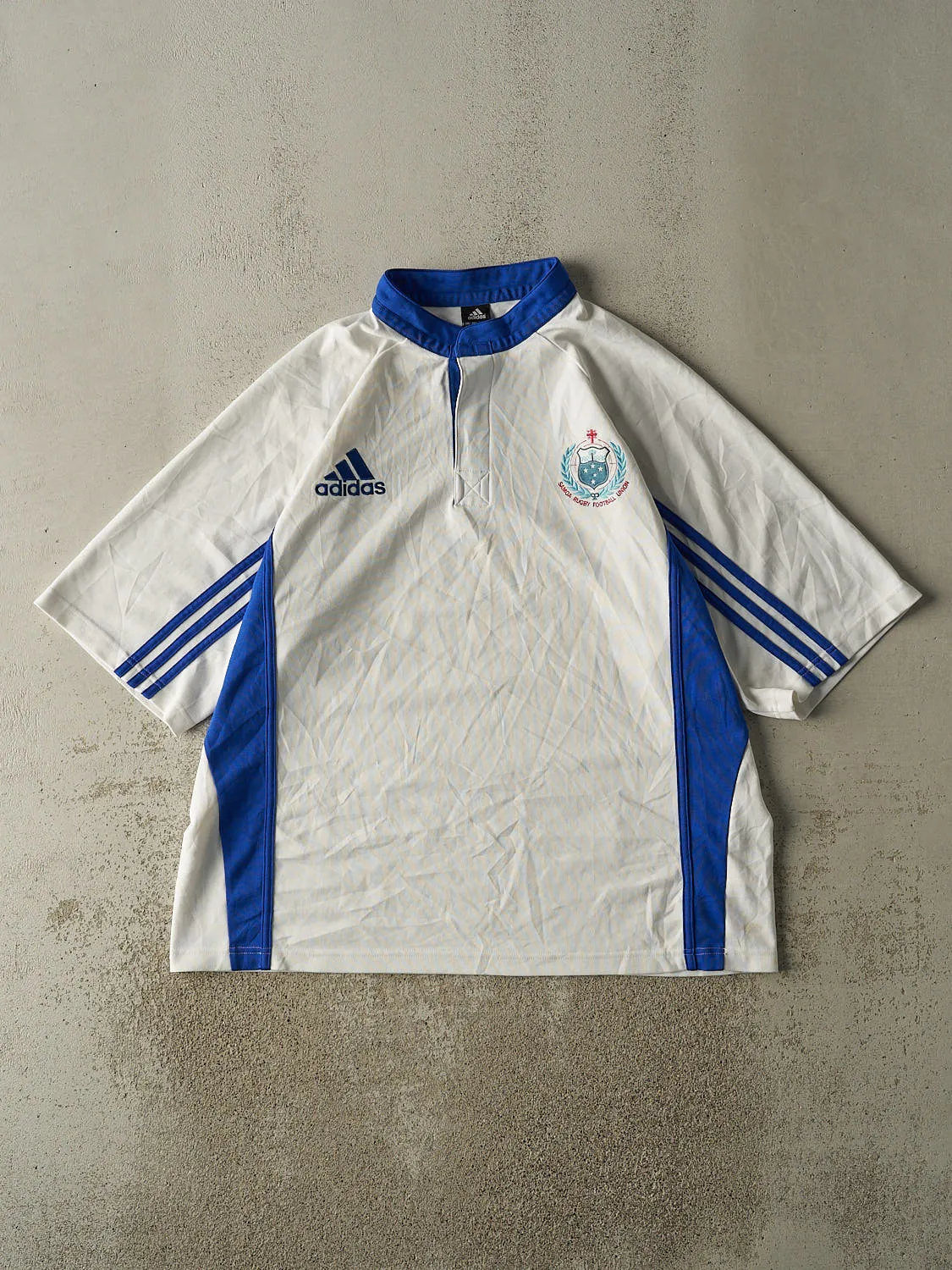 Vintage Y2K White & Blue Adidas Samoa Rugby Jersey (XXL/XXXL) sold by Rebalance Vintage
