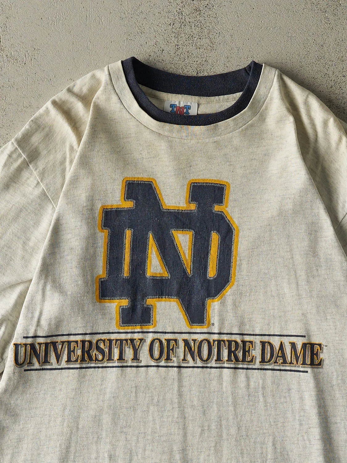 Vintage 90s Heather Grey University of Notre Dame Tee (L/XL) sold by Rebalance Vintage product image thumbnail 2