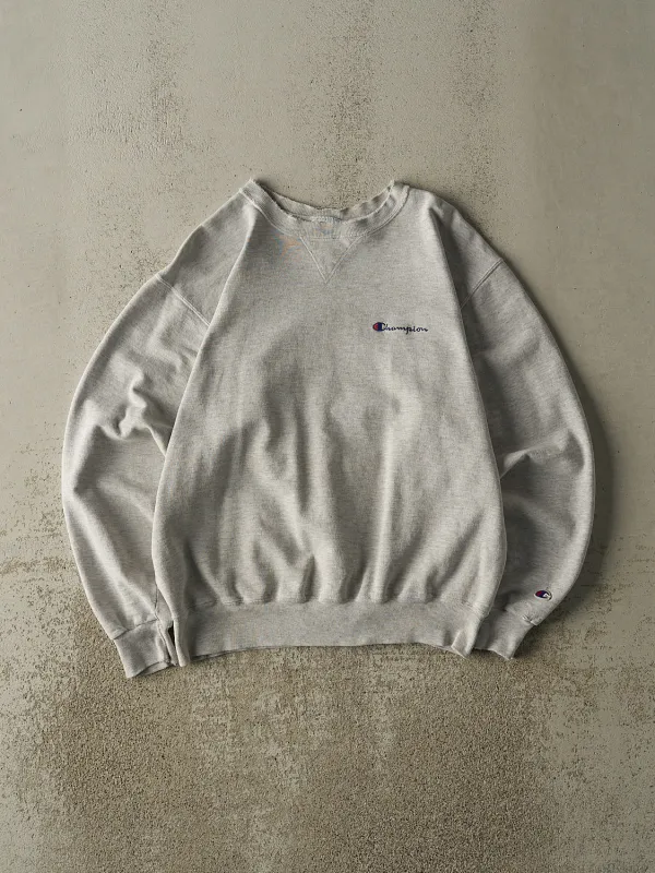 Vintage 90s Heather Grey Champion Embroidered Crewneck (M/L) sold by Rebalance Vintage