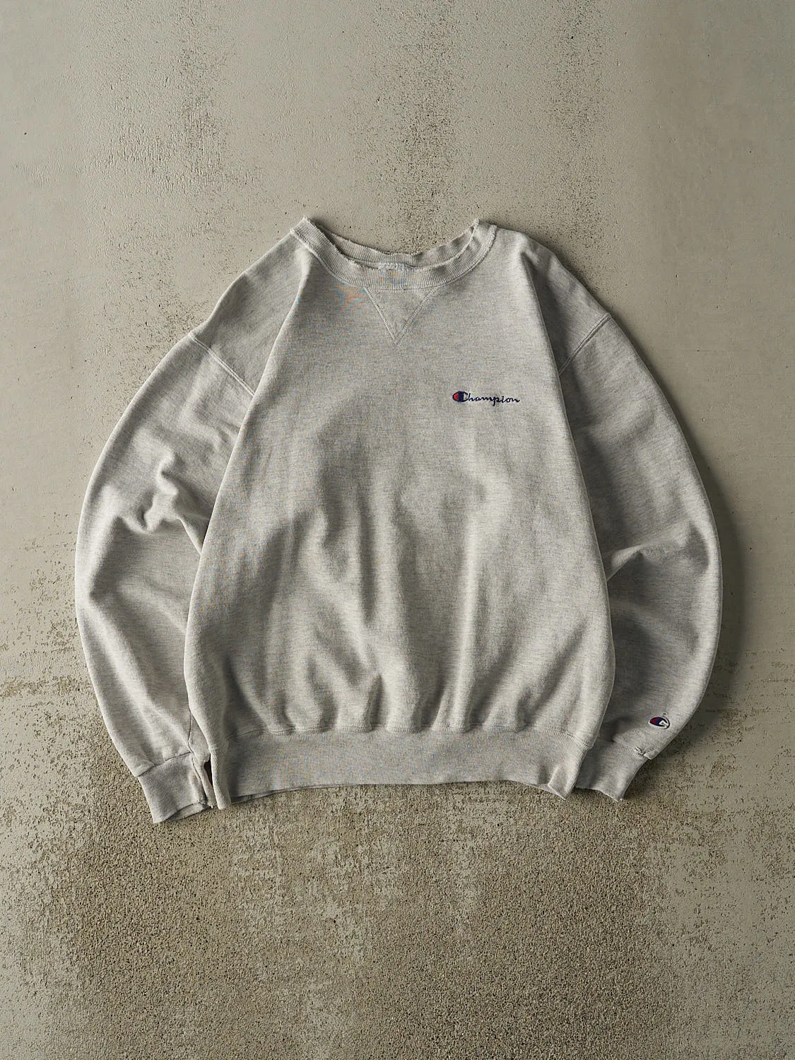 Vintage 90s Heather Grey Champion Embroidered Crewneck (M/L) sold by Rebalance Vintage