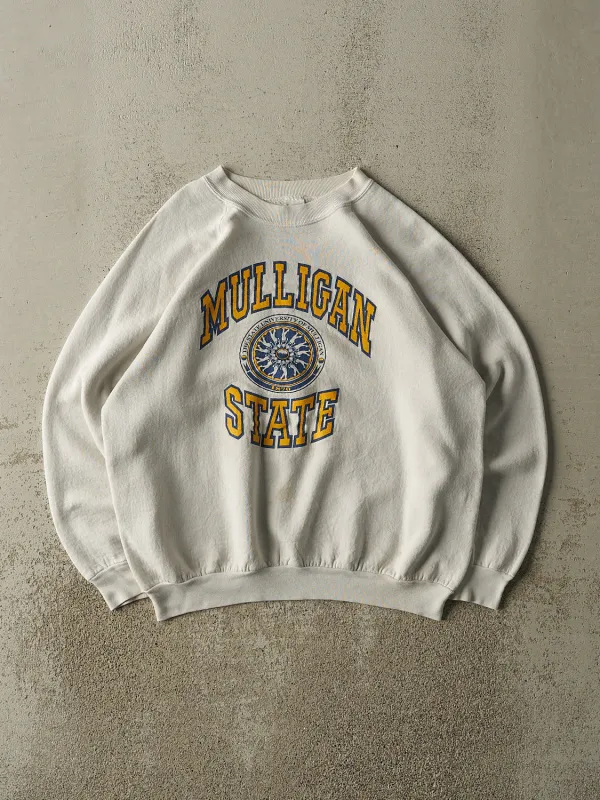 Vintage 80s White Mulligan State University Crewneck (M/L) sold by Rebalance Vintage