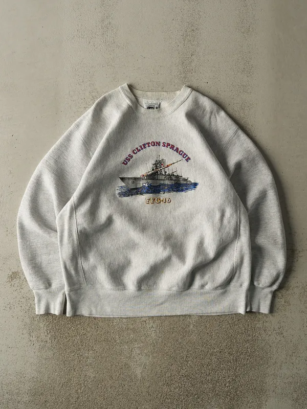 Vintage 90s Heather Grey USS Clifton Sprague Crewneck (L/XL) sold by Rebalance Vintage