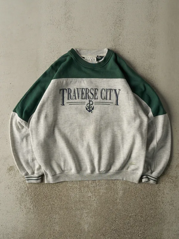 Vintage 90s Heather Grey & Green Traverse City Crewneck (L) sold by Rebalance Vintage