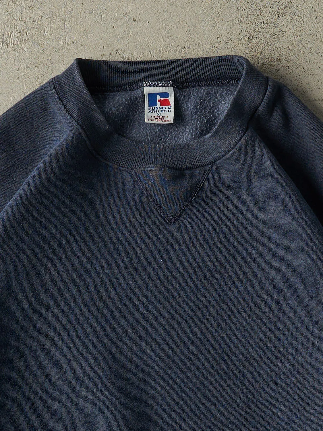 Vintage 90s Sun Faded Navy Russell Athletic Blank Crewneck (L/XL) sold by Rebalance Vintage product image thumbnail 2