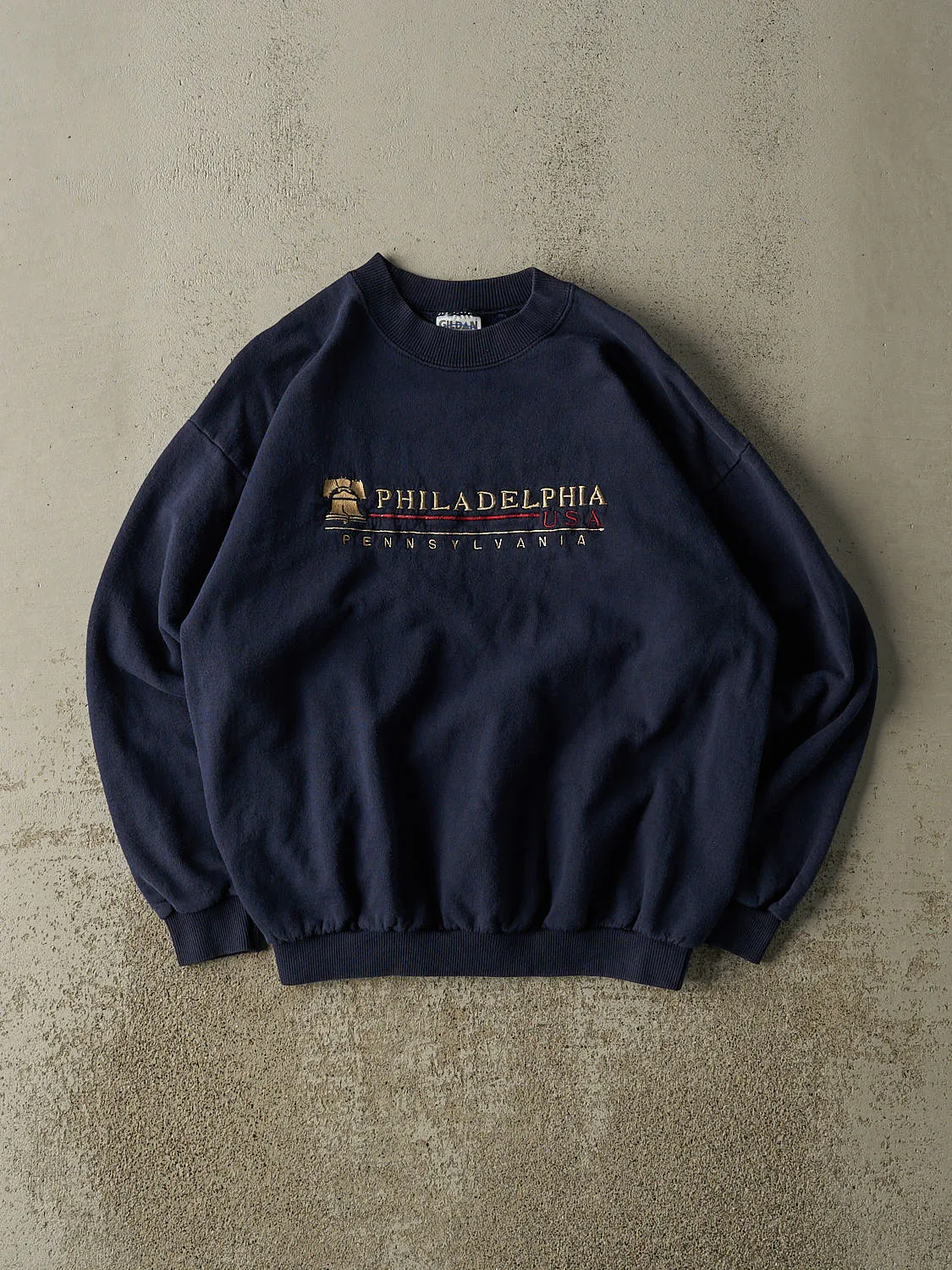 Vintage 90s Navy Blue Philadelphia Embroidered Crewneck (M) sold by Rebalance Vintage
