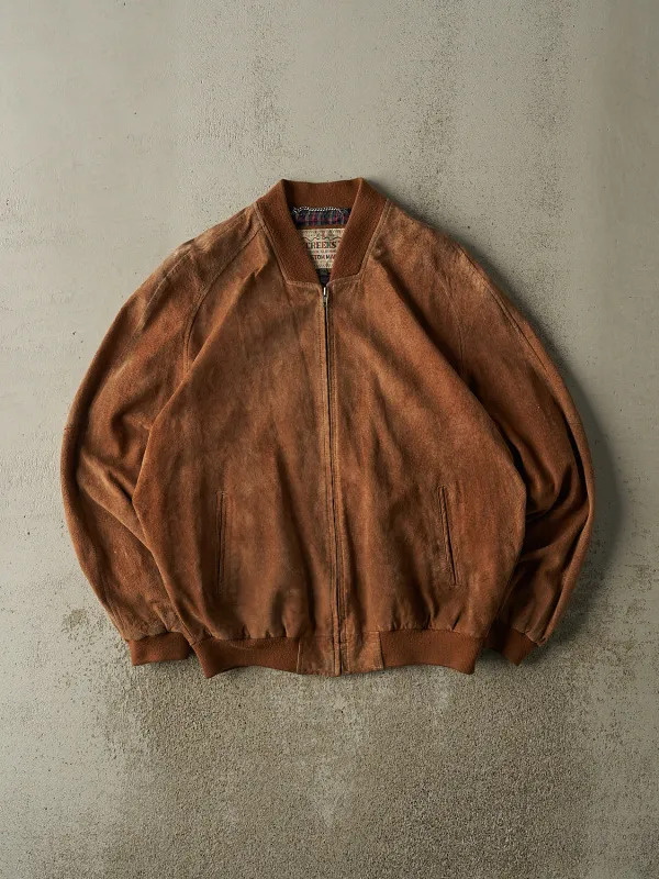 Vintage 90s Brown Suede Bomber Jacket (L/XL) sold by Rebalance Vintage
