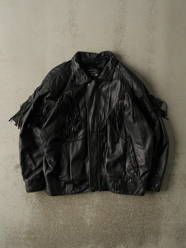 Vintage 80s Black Fringe Leather Jacket (XL) sold by Rebalance Vintage
