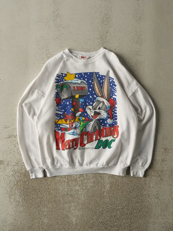 Vintage 93' White Bugs Bunny "Merry Christmas Doc" Crewneck (S/M) sold by Rebalance Vintage