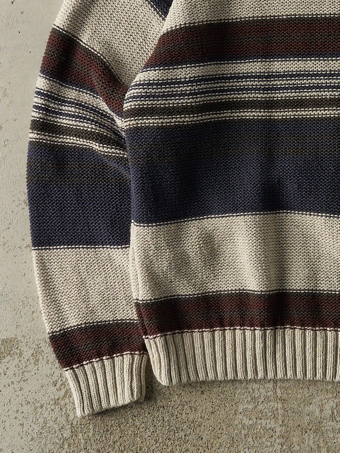 Vintage 90s Beige, Navy & Brown Striped Knit (L/XL) sold by Rebalance Vintage product image thumbnail 3