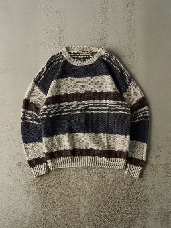 Vintage 90s Beige, Navy & Brown Striped Knit (L/XL) sold by Rebalance Vintage