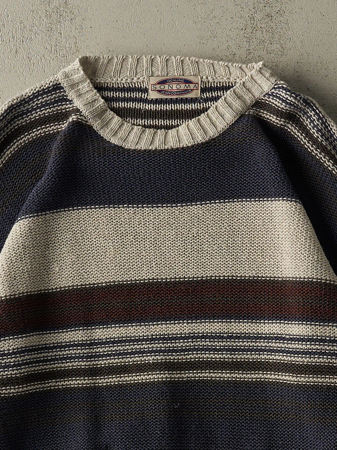 Vintage 90s Beige, Navy & Brown Striped Knit (L/XL) sold by Rebalance Vintage product image thumbnail 2