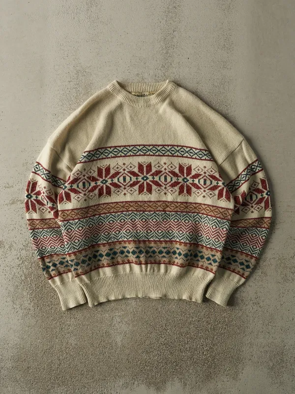 Vintage 90s Beige Snowflake Patterned Knit Pullover (L) sold by Rebalance Vintage