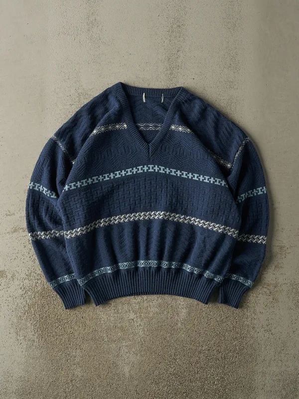 Vintage 90s Blue V Neck Striped Knit (M/L) sold by Rebalance Vintage
