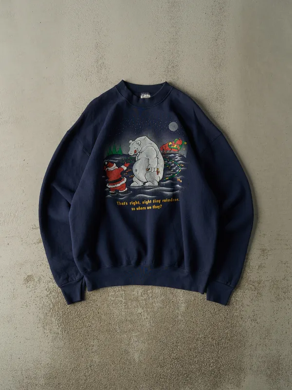 Vintage 90s Navy Blue Santa Slogan Crewneck (XL) sold by Rebalance Vintage