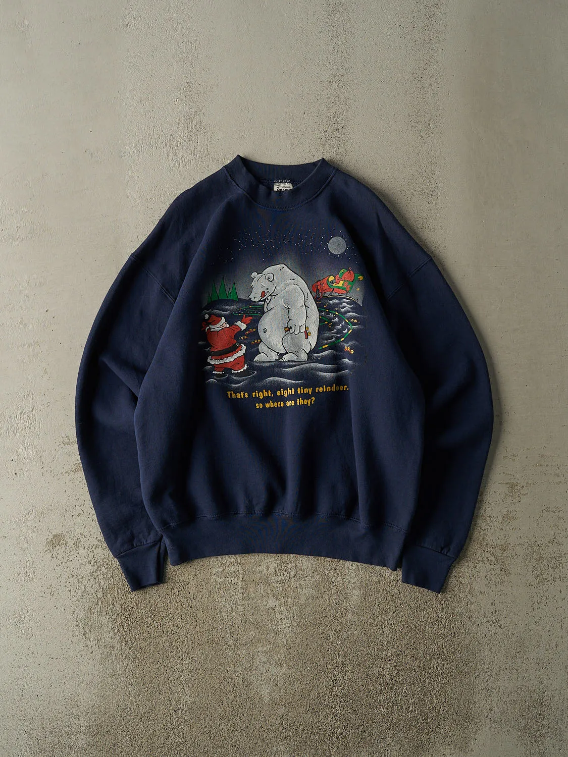 Vintage 90s Navy Blue Santa Slogan Crewneck (XL) sold by Rebalance Vintage