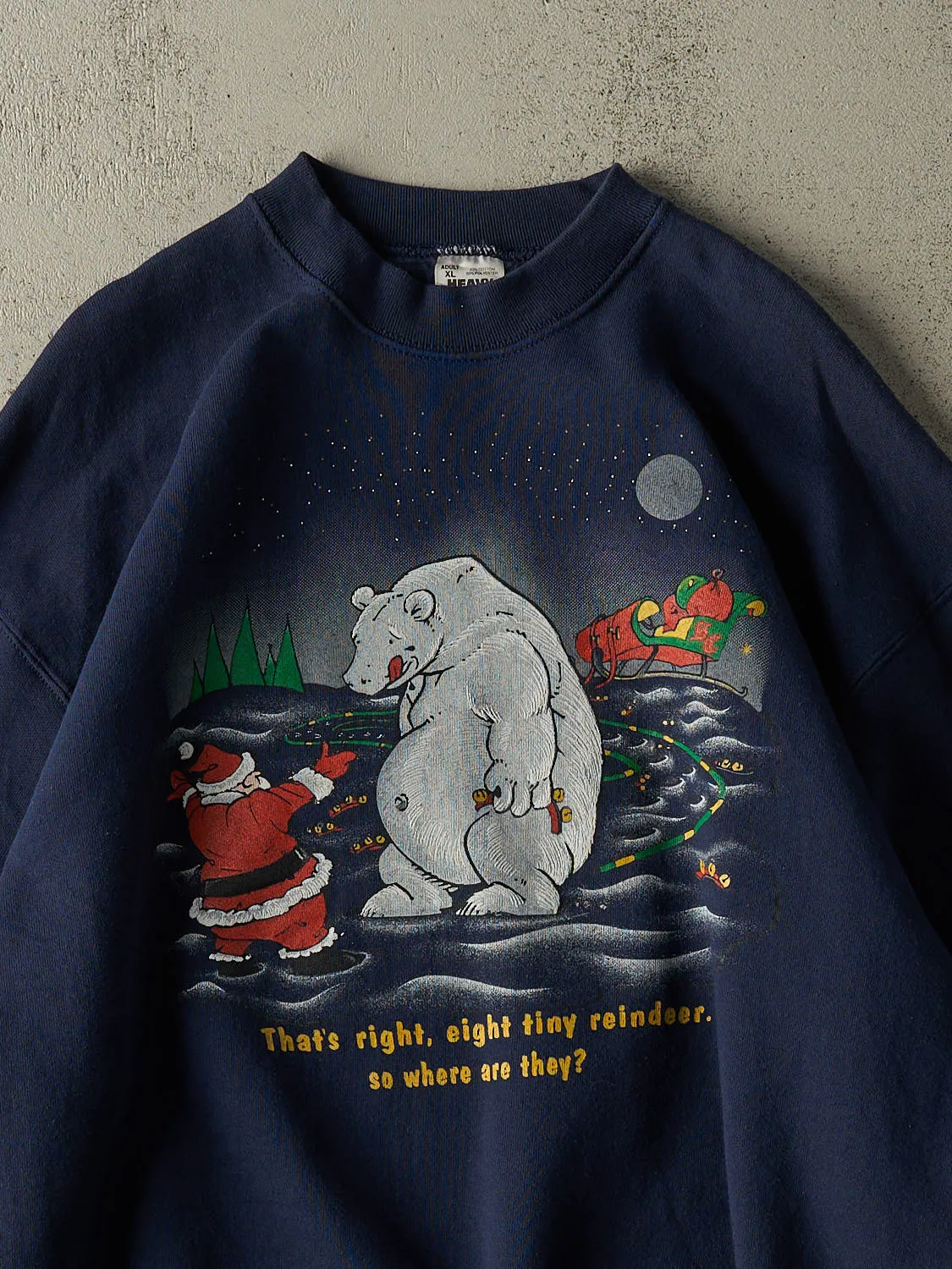 Vintage 90s Navy Blue Santa Slogan Crewneck (XL) sold by Rebalance Vintage product image thumbnail 2