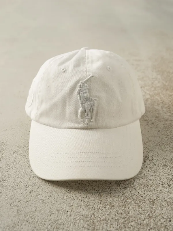 Vintage Y2K White Polo Ralph Lauren Embroidered Leather Strapback (O/S) made by Rebalance Vintage