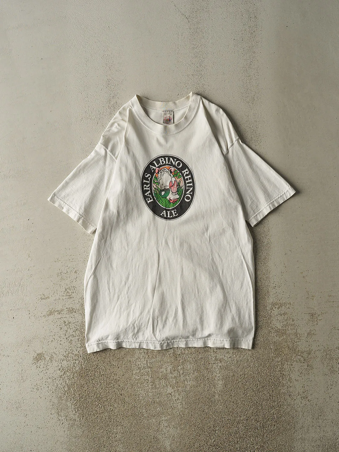 Vintage 90s White Earls Albino Rhino Ale Beer Tee (M/L) sold by Rebalance Vintage