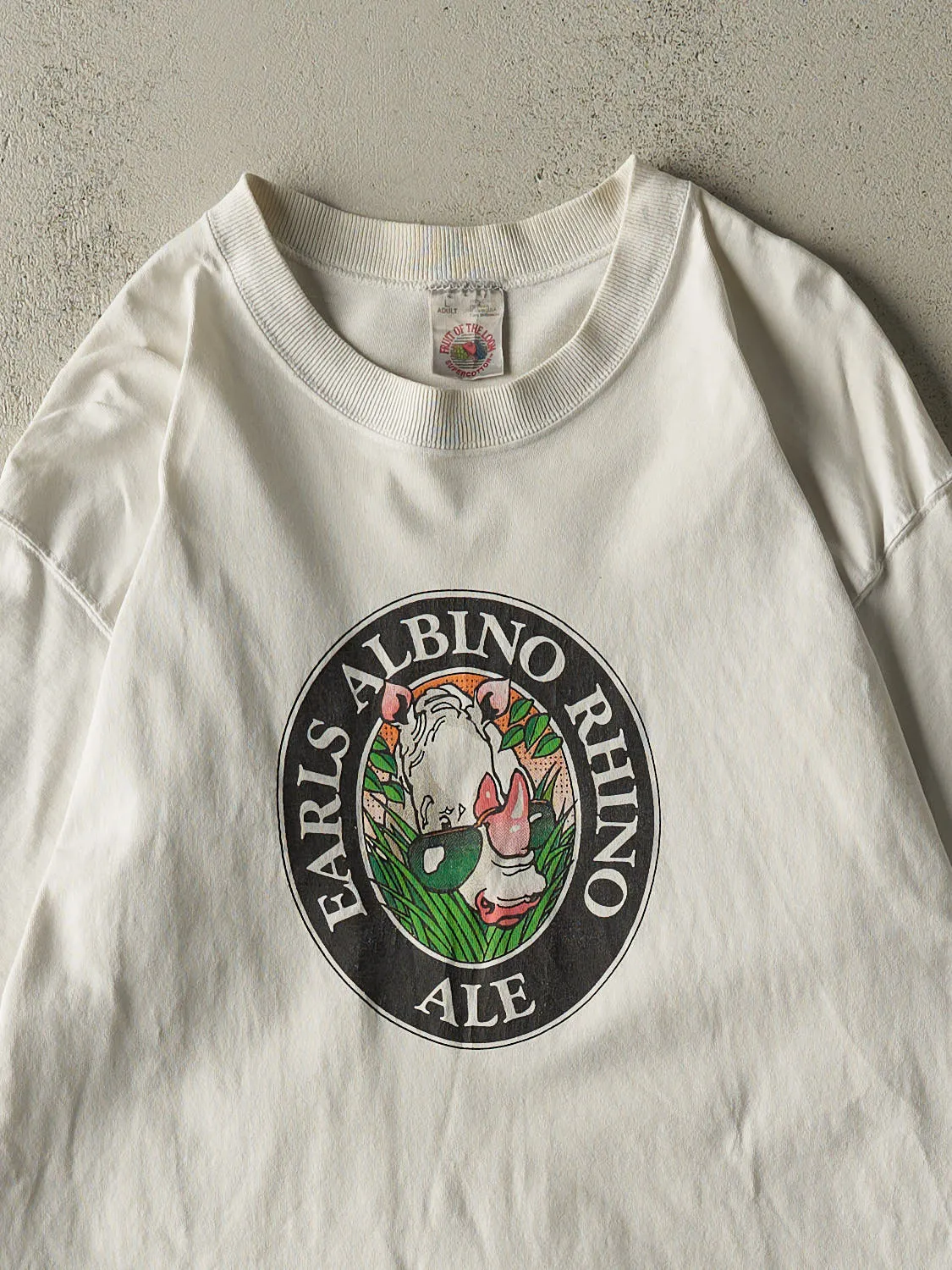 Vintage 90s White Earls Albino Rhino Ale Beer Tee (M/L) sold by Rebalance Vintage product image thumbnail 3
